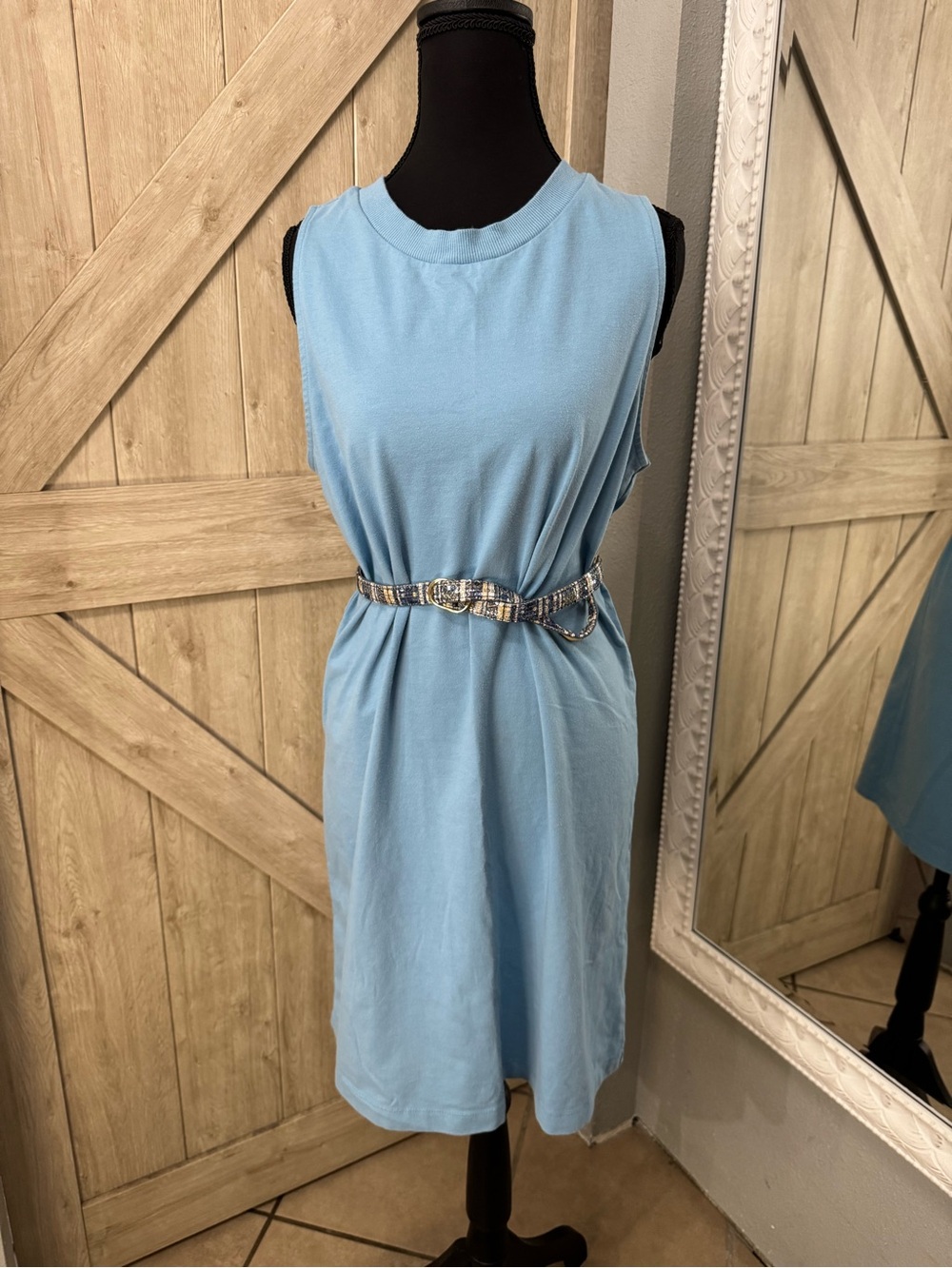 a new day Powder Blue Sleeveless Midi Dress with Decorative Belt